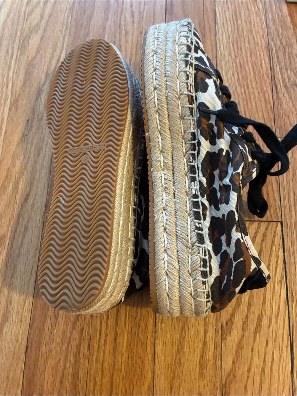 Tory Burch Leopard-Pattern Lace-Up Sneakers in Brown and Black